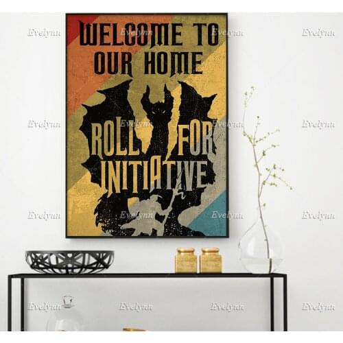 Welcome To Our Home Roll For Initiative Retro Poster Dungeon Dragons Dice Games Wall Art Prints Home Decor Canvas Floating Frame