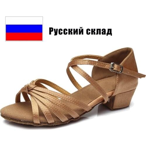 Fast Shipping Children Dance-Shoes Latin Modern Tango Salsa Dance Shoes Women Ballroom Ladies Girls Low Heels Soft Dancing Shoes