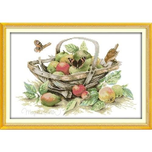 Joy Sunday Fruit basket (4) Counted 11CT Printed Fabric 14CT Canvas DMC Chinese DIY Hand Cross-stitch set Embroidery Needlework
