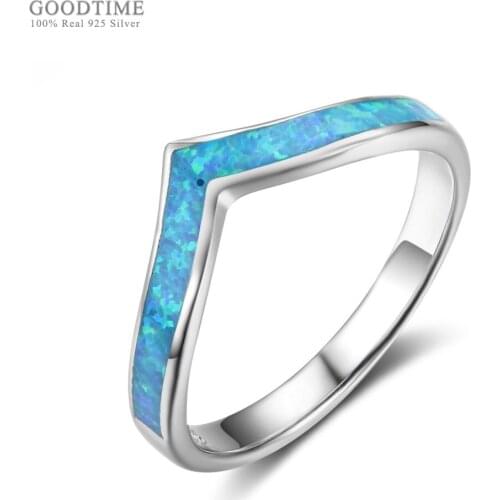 Trendy New Pure 925 Sterling Silver Fine Jewelry Blue Geometry Opal Rings Engagement Wedding Jewelry Accessories For Women Girl
