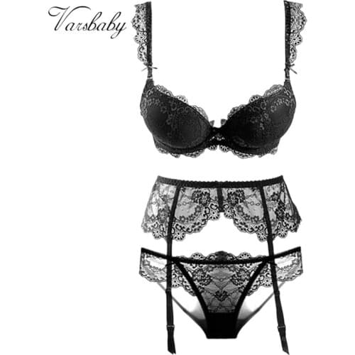 Varsbaby Girls Sexy Lace Solid Lingerie Gather Adjusted-straps Bra Sets 3 Pcs/Lots