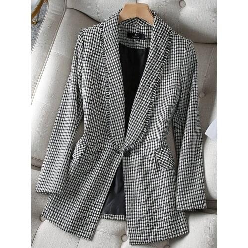 Korean autumn sports jacket womens oversized clothing Plaid sports jacket office womens jacket spring oversized clothing