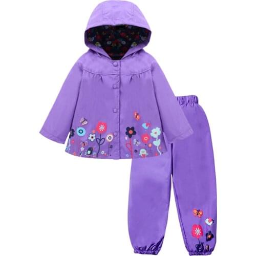 Girls Clothes Sets Autumn Children Clothing Boy Raincoat Sport Suit Print Long Sleeve Waterproof Girls Jacket+Pants Kids Clothes
