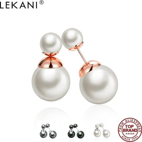 LEKANI Round 4 Color Classic Stud Earrings For Women Imitation Pearls Luxurious Earring Anniversary Fashion Jewelry Recommend