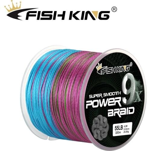 FISH KING 100M PE fishing line 9 strands reverse 0.12mm-0.40mm 20-100LB spiral technology multifilament strong fishing line carp