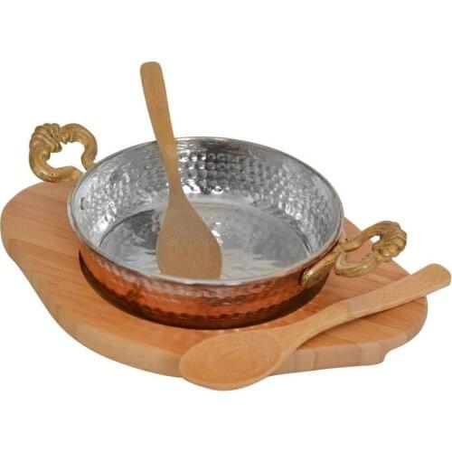 Bambum Lazzo 4-Piece Hot Service Set Small - First Class Copper and Wooden Base Pan Cookware Set