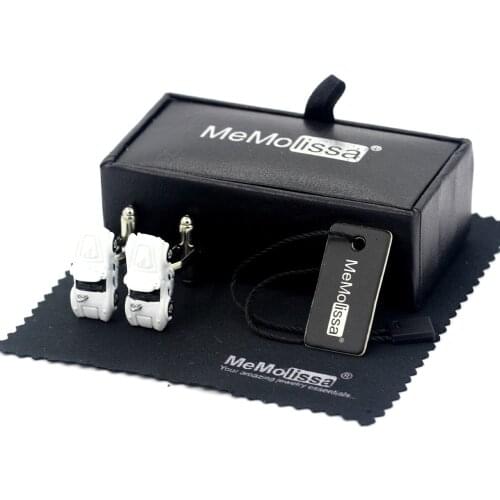 MeMolissa Display Box Sporty Mens Shirt Cuff Jewelry White Car Cuff links High Quality Vehicle Cufflinks Free Tag & Wipe Cloth