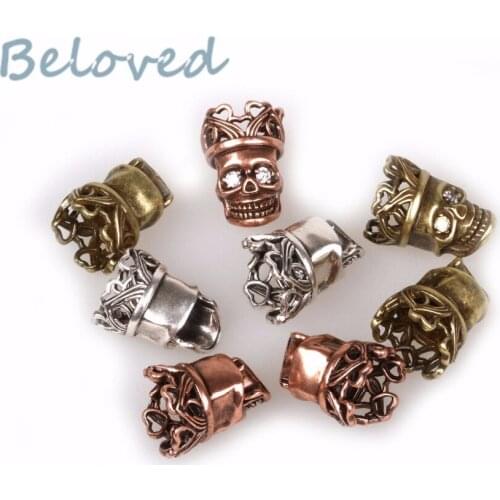 Micro Paved Cubic Zirconia King Skull Metal Charms Beads, EDC Survival Paracord Bracelet Accessories, BG18196