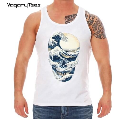 Vagarytees Fashion Mens Summer Boy Casual Tops The Great Wave Skull Men Tops Vintage Art Vest