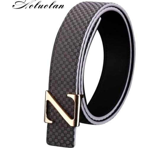 Aoluolan Brand belts 100%Genuine Leather High quality free shipping Cow Cowhide Men Male Fashion Blue Z Letter Smooth Buckle
