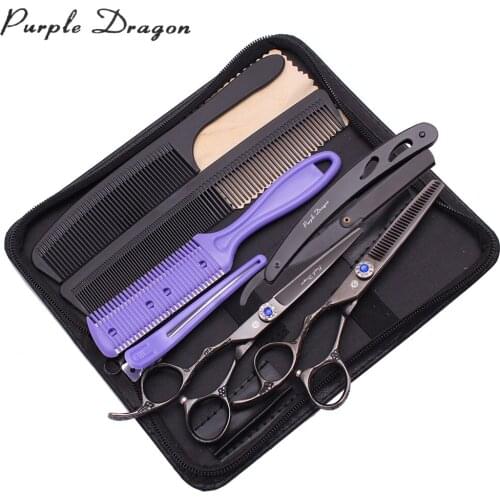 Left Hand Hair Cutting Scissors 5.5" Purple Dragon Black 440C 8002# Professional Barber Scissors Thinning Scissors Plum Handle