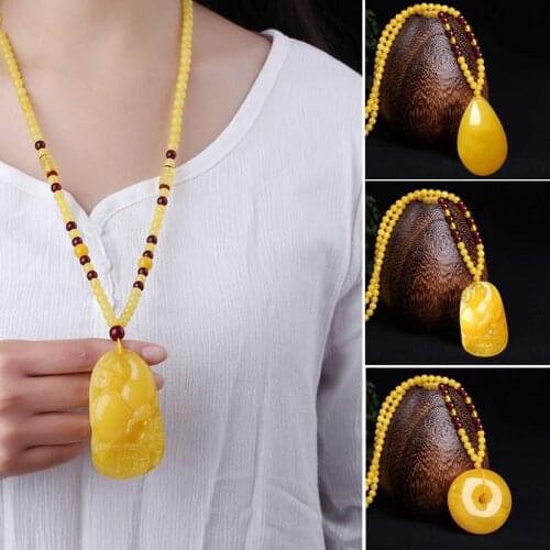 Natural Amber Necklace Men Pendant Necklace Handmade Beaded Necklace Fine Jewelry Water Drop Rectangle Gemstone For Party Gift