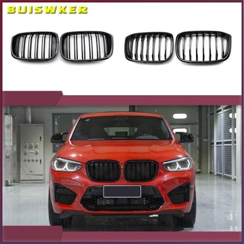 2PCS Front Grille Kidney Grill Double Slat For BMW 3 4 X3 X4 G01 G02 G08 2018 2019 2020 Racing Grills Car Styling Accessories