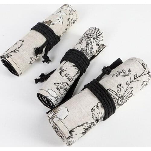 Peony 12/24/36/48/72 Holes Canvas Roll Pen Curtain Pencil Bag Case Makeup Wrap