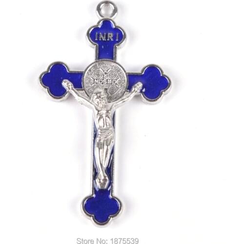 Blue Black Large Catholic Crucifix Cross St Benedict Charm Pendant