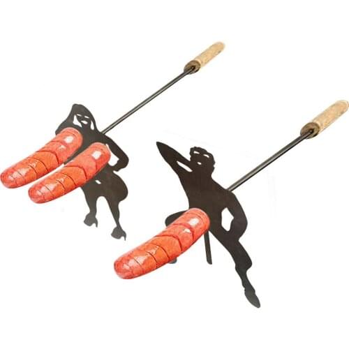 Hot Dog Boy Man and Girl Woman Barbecue Shelf Bracket Stainless Steel Camp Roasting Stick Corn Skewer Roaster Camping Cooker #W0