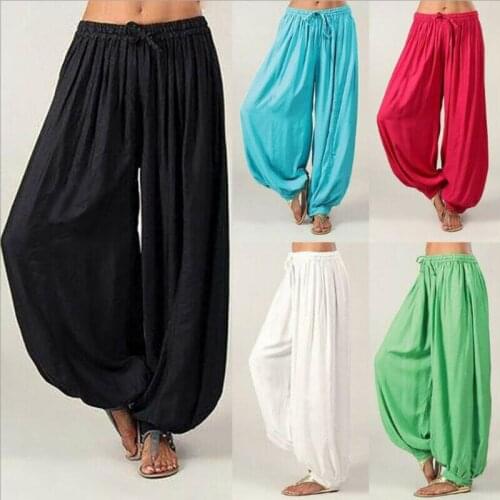 2021 Hot Style European and American Autumn Womens Baggy Wide-leg Pants with Elastic Belt In Plain Color and In Large Size