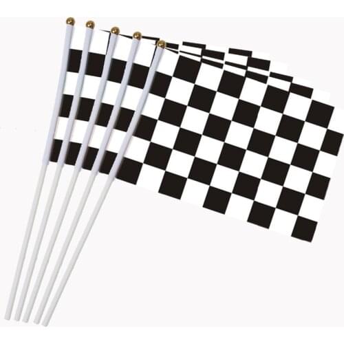 5pcs Checkered Racing Stock car Flag 14*21cm HandHeld Mini Flag With White Pole Vivid Color and Fade Resistant - Hand Held