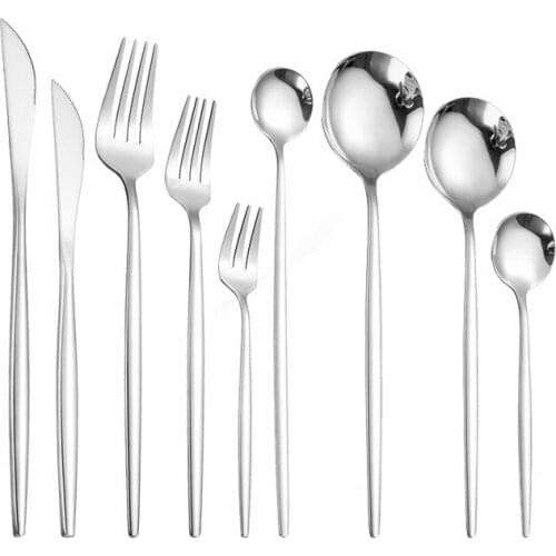 Silver Tableware Stainless Steel Dessert Fork Tea Fork Cutlery Set Kitchen Spoon Knife Fork Dinnerware Set Eco Friendly Flatware