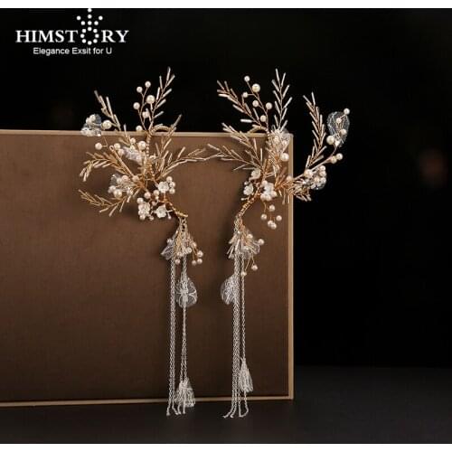 Himstory Bridal Golden Jewelry Earrings Jackets Beautiful Wedding Ceremony tassel Crystals Pendant Ear Hang Hair Accessories