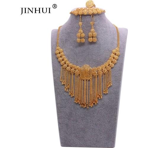 Dubai custom 24K Gold filled bridal Jewelry sets for women necklace Bracelet earrings ring African wedding gifts jewellery set