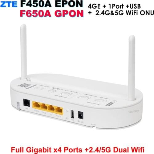 1/2pcs F450A EPON 2.4G&5G GE ONU With 4GE + 1Ports + USB + 2.4G 5G WIFI FTTH F650A GPON Mode fiber network router English os