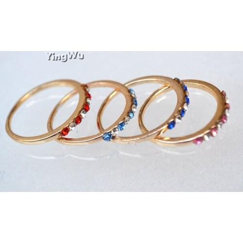 Yingwu Womens gold plated rings round thin wedding Engagement Ring for party gift charm Rhinestone Jewelry 30pcs Lot