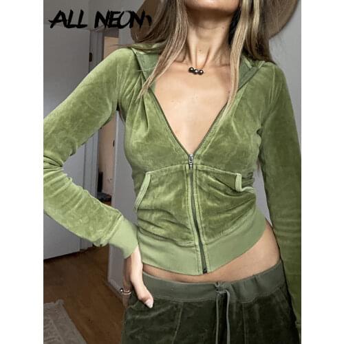 ALLNeon 2000s Aesthetics Pink Velour 2 Piece Sets with Pants Y2K Streetwear Zip Up Hoodie Drawstring Low Waist Pants Co-ord Suit