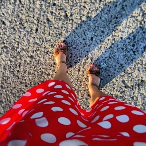 Vintage Fashion Contrast Red/White Polka Dot Swing Midi 1950s Pin Up Girls Belted Circle Retro Sweet Princess Fit-Flare Dress