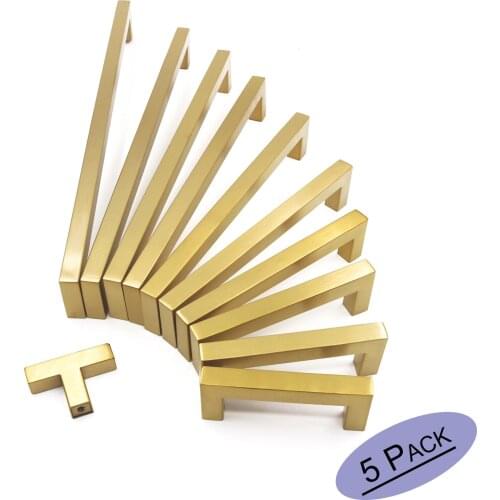 Goldenwarm Handles for Cabinets and Drawers Gold Square Drawer Pulls Cabinet Hardware Stainless Steel Door Knobs Cupboard 5PCS