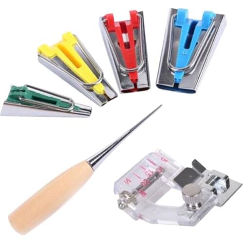 1 Set Durable Bias Binding Maker Awl and Adjustable Binder Foot Sewing Machine Tools