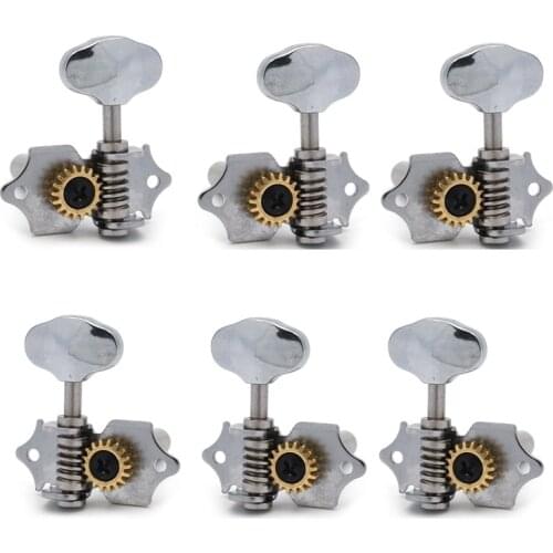 6PCS 18:1 Gear Ratio Vintage Open Gear String Tuners Tuning Pegs Middle Hole for Classic Guitar Chrome