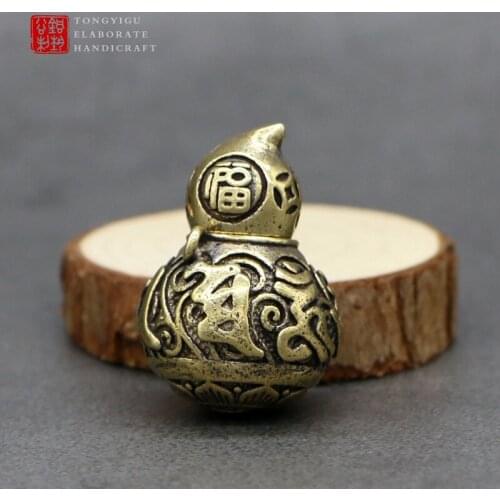 Antique Solid Brass Gourd Miniature Figurines Retro Copper Animal Tea Pet Desktop Ornament Decor Crafts Keychain Pendants