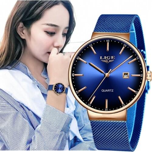 LIGE Watch Womenes Ultra-thin Dial Stainless Steel Waterproof Women Watches Ladies Casual Fashion Date Sport Clock Reloj Mujer