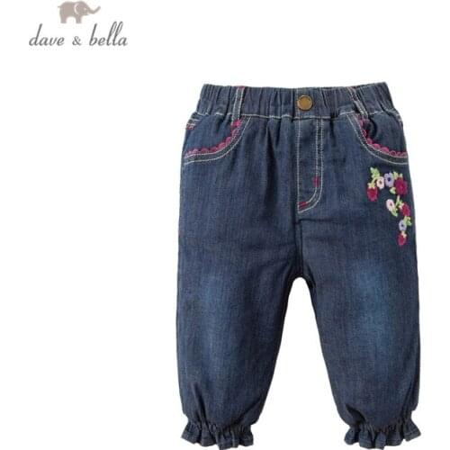 DB16325 dave bella winter baby girls fashion floral pockets padded pants children full length kids pants infant toddler trousers