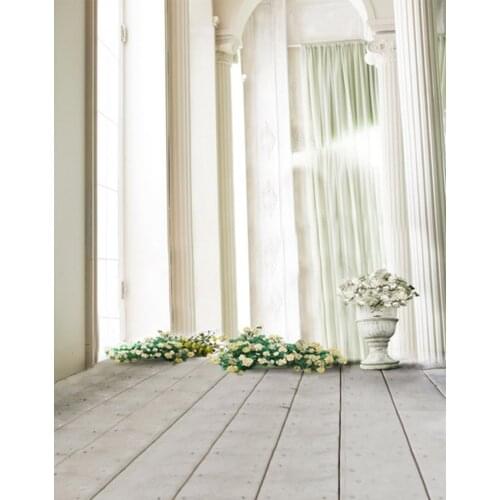 5x7ft Wooden Floor Flowers Pillar Vintage Room Photography Backdrops Photo Props Studio Background