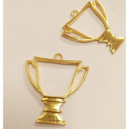 GLADZGT 10 pcs/lot Trophy Metal Frame Pendant Gold Charm Bezel Setting Cabochon Setting UV Resin Charms