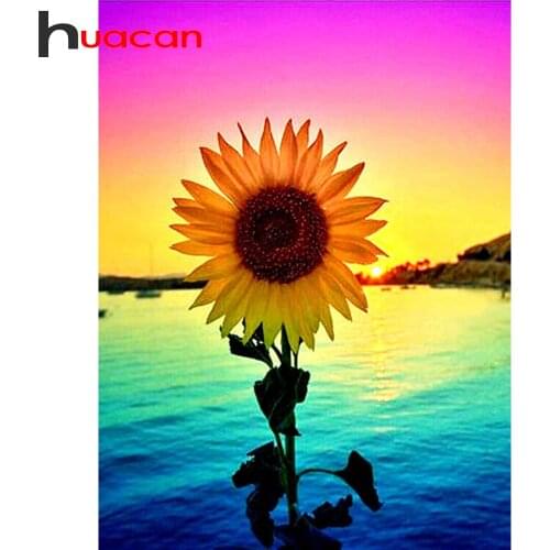Huacan 5d Diamond Paintings Cross Stitch Sunflower Diamond Mosaic Embroidery Full Square/Round Seaside Rhinestone Pictures
