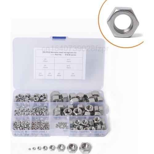 Best Selling Combination 220 Boxed Stainless Steel Hexagon Nut Screw Cap M2-m12