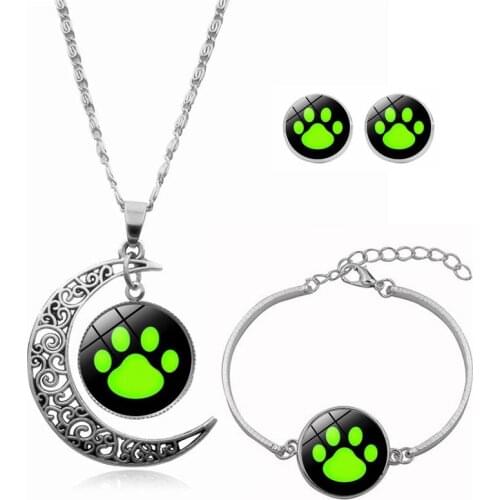 MIQIAO Silver Plated Black Cat Paw Lady Bug Pendant Chain Necklace Piercing Earrings Bangle Bracelet Jewelry Sets for Women Gift
