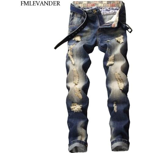 Fashion Designer Mens Denim Straight Plus Size 38 Vintage Washed Trousers Jeans Men