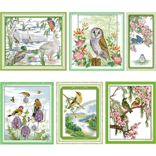 Joy Sunday Cross Stitch Kits Red-billed Leiothrix Stamped Embroidery Needlework 11CT 14CT Counted Patterns Crafts Home Decor Set