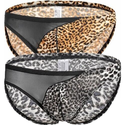 Lingerie Mens Briefs Leopard Printed Lace Panties Gay Sexy Tanga Bikini Shorts U Convex Pouch Seamless Underwears Calzoncillos