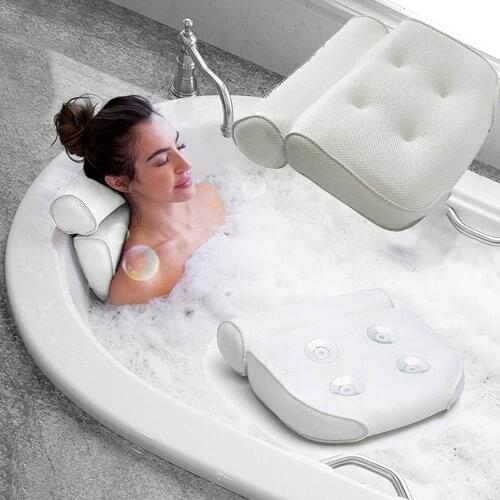 Spa Bath Pillow Ergonomic Bathtub Foam Soft Waterproof Neck Back Support Comfort Relaxing Massage Bathroom Cushion with Suckers