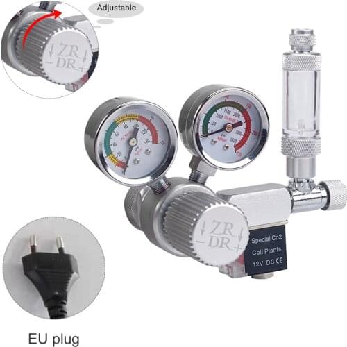 Aquarium CO2 Regulator Adjustable CO2 Pressure Regulator with Solenoid Large Double Pressure Gauge Bubble Counter Check Valve