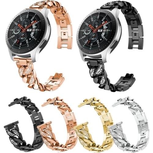 20MM/22MM Watchband for Samsung Galaxy Watch 3 41mm/45mm/42mm/46mm/Active 2 Denim Chain Diamond Strap for Huawei GT 2 1 Bracelet
