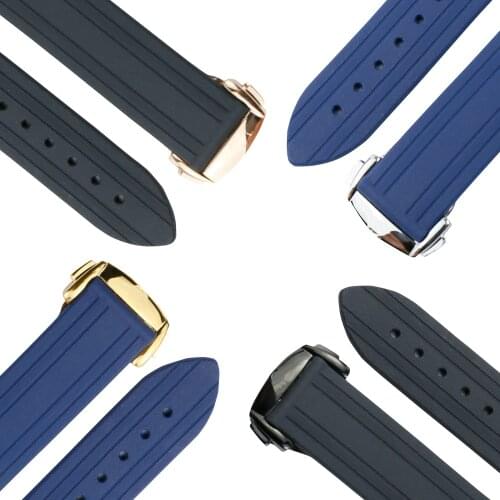 20mm 22mm Rubber Silicone Strap Mens For Omega Seamaster 300 Curved End Sports Waterproof Strap Stainless Steel Clasp Watchband