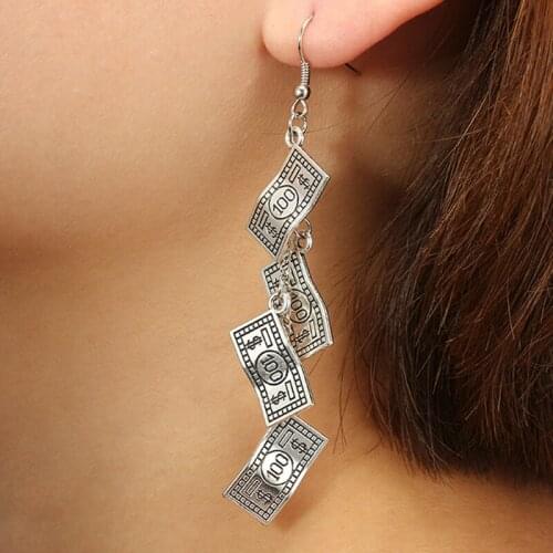 Vintage Dollar Earrings Drop Dangle Punk Personalize Earrings Charm Trendy Coin Ear Stud Jewelry