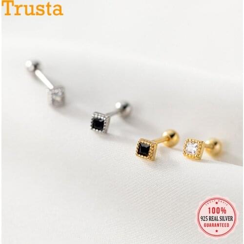 Trustdavis Real 925 Sterling Silver Square Shiny CZ Screw Stud Earrings For Women Children Baby Girls Minimalist Jewelry DB1090