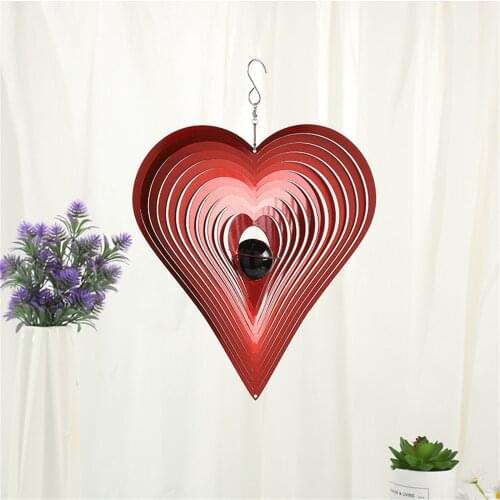 Stainless Steel Wind chime 3D Heart-shaped Metal Sculpture Hanging Backyard Window Light Collector Decoration Accessories 2021